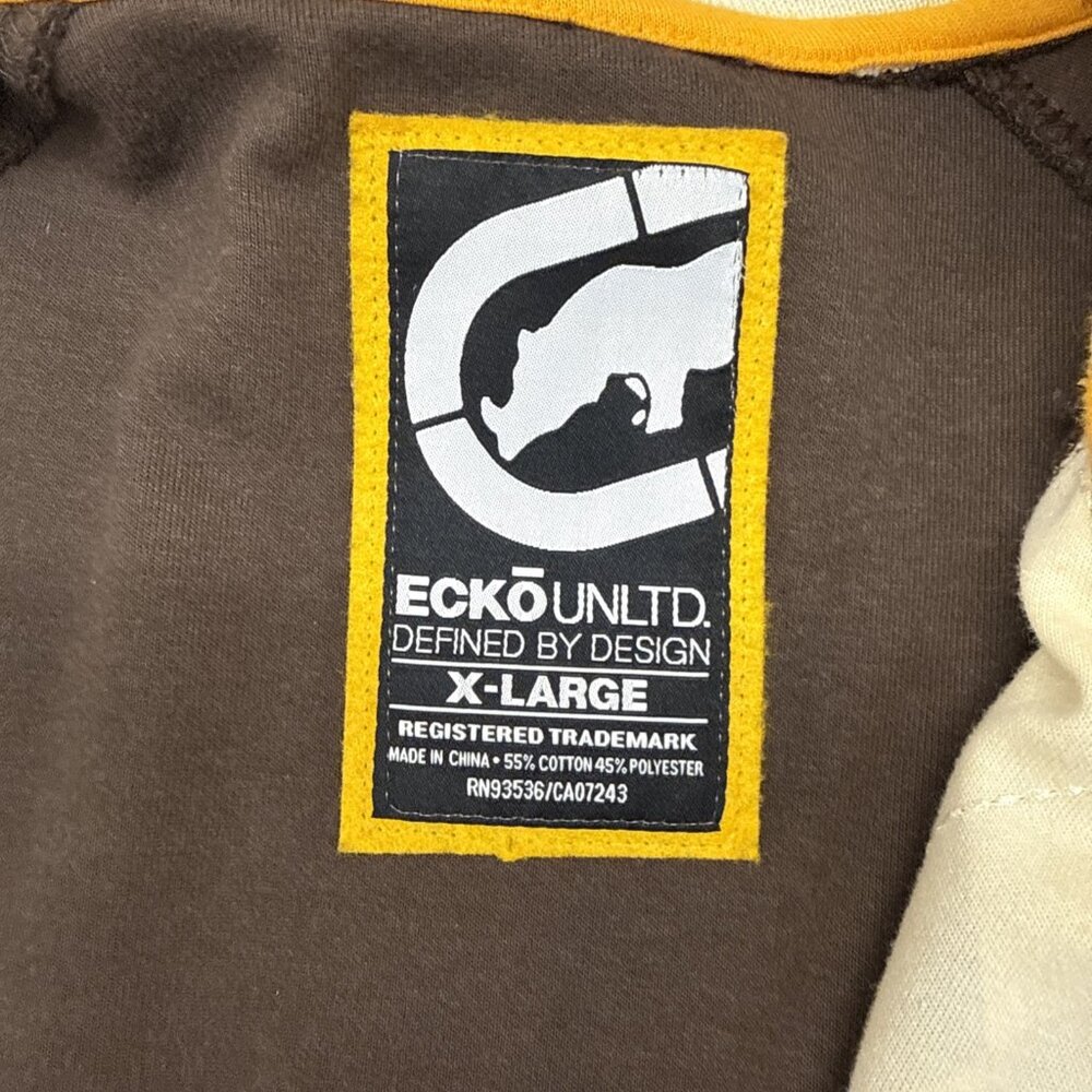 Ecko Unltd Track Jacket Mens XL Brown Gold Cream Argyle Full Zip Rap Hip Hop - Picture 6 of 9